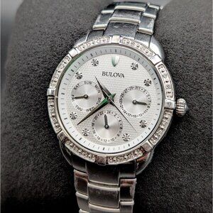 Vintage Bulova Maribor Diamond Multi-Function Watch, Silver Bracelet